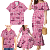 Pink Palaka Hawaii Cowboy Family Matching Mermaid Dress and Hawaiian Shirt Puakenikeni Lei Paniolo Papale Seamless Vibes LT14 - Polynesian Pride