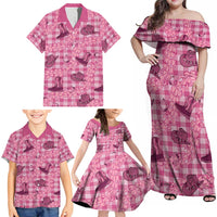 Pink Palaka Hawaii Cowboy Family Matching Off Shoulder Maxi Dress and Hawaiian Shirt Puakenikeni Lei Paniolo Papale Seamless Vibes LT14 - Polynesian Pride