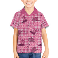 Pink Palaka Hawaii Cowboy Family Matching Off Shoulder Short Dress and Hawaiian Shirt Puakenikeni Lei Paniolo Papale Seamless Vibes LT14 Son's Shirt Pink - Polynesian Pride
