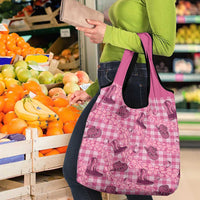 Pink Palaka Hawaii Cowboy Grocery Bag Puakenikeni Lei Paniolo Papale Seamless Vibes - Polynesian Pride