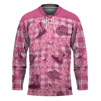 Pink Palaka Hawaii Cowboy Hockey Jersey Puakenikeni Lei Paniolo Papale Seamless Vibes - Polynesian Pride