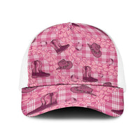 Pink Palaka Hawaii Cowboy Mesh Trucker Cap Puakenikeni Lei Paniolo Papale Seamless Vibes - Polynesian Pride