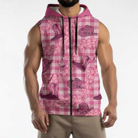 Pink Palaka Hawaii Cowboy Sleeveless Zip Hoodie Puakenikeni Lei Paniolo Papale Seamless Vibes LT14 - Polynesian Pride