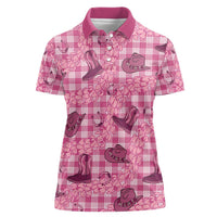 Pink Palaka Hawaii Cowboy Women Polo Shirt Puakenikeni Lei Paniolo Papale Seamless Vibes LT14 Female Pink - Polynesian Pride