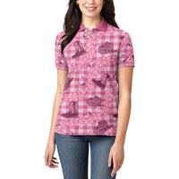 Pink Palaka Hawaii Cowboy Women Polo Shirt Puakenikeni Lei Paniolo Papale Seamless Vibes LT14 - Polynesian Pride