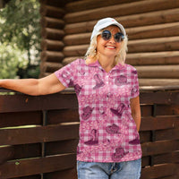 Pink Palaka Hawaii Cowboy Women Polo Shirt Puakenikeni Lei Paniolo Papale Seamless Vibes LT14 - Polynesian Pride