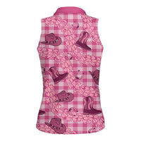 Pink Palaka Hawaii Cowboy Women Sleeveless Polo Shirt Puakenikeni Lei Paniolo Papale Seamless Vibes LT14 - Polynesian Pride