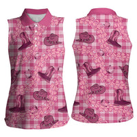 Pink Palaka Hawaii Cowboy Women Sleeveless Polo Shirt Puakenikeni Lei Paniolo Papale Seamless Vibes LT14 - Polynesian Pride