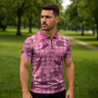 Pink Palaka Hawaii Cowboy Zipper Polo Shirt Puakenikeni Lei Paniolo Papale Seamless Vibes LT14 - Polynesian Pride