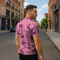 Pink Palaka Hawaii Cowboy Zipper Polo Shirt Puakenikeni Lei Paniolo Papale Seamless Vibes LT14 - Polynesian Pride