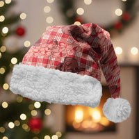 Red Palaka Hawaii Cowboy Christmas Santa Hat Puakenikeni Lei Paniolo Papale Seamless Vibes - Polynesian Pride