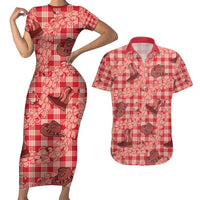 Red Palaka Hawaii Cowboy Couples Matching Short Sleeve Bodycon Dress and Hawaiian Shirt Puakenikeni Lei Paniolo Papale Seamless Vibes LT14 Red - Polynesian Pride