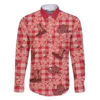 Red Palaka Hawaii Cowboy Family Matching Off Shoulder Maxi Dress and Hawaiian Shirt Puakenikeni Lei Paniolo Papale Seamless Vibes LT14 Dad's Shirt - Long Sleeve Red - Polynesian Pride