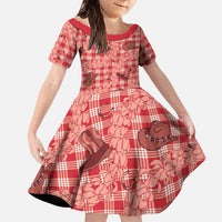 Red Palaka Hawaii Cowboy Family Matching Puletasi and Hawaiian Shirt Puakenikeni Lei Paniolo Papale Seamless Vibes LT14 Daughter's Dress Red - Polynesian Pride