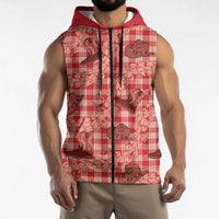 Red Palaka Hawaii Cowboy Sleeveless Zip Hoodie Puakenikeni Lei Paniolo Papale Seamless Vibes LT14 - Polynesian Pride