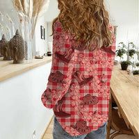 Red Palaka Hawaii Cowboy Women Casual Shirt Puakenikeni Lei Paniolo Papale Seamless Vibes LT14 - Polynesian Pride