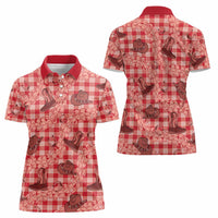 Red Palaka Hawaii Cowboy Women Polo Shirt Puakenikeni Lei Paniolo Papale Seamless Vibes LT14 - Polynesian Pride