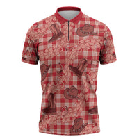 Red Palaka Hawaii Cowboy Zipper Polo Shirt Puakenikeni Lei Paniolo Papale Seamless Vibes LT14 Red - Polynesian Pride