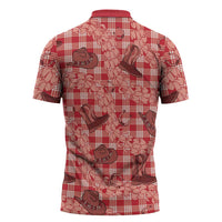Red Palaka Hawaii Cowboy Zipper Polo Shirt Puakenikeni Lei Paniolo Papale Seamless Vibes LT14 - Polynesian Pride