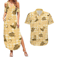 Yellow Palaka Hawaii Cowboy Couples Matching Summer Maxi Dress and Hawaiian Shirt Puakenikeni Lei Paniolo Papale Seamless Vibes LT14 Yellow - Polynesian Pride