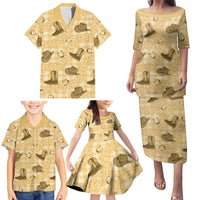 Yellow Palaka Hawaii Cowboy Family Matching Puletasi and Hawaiian Shirt Puakenikeni Lei Paniolo Papale Seamless Vibes LT14 - Polynesian Pride