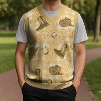 Yellow Palaka Hawaii Cowboy Christmas Knitted V-Neck Vest Puakenikeni Lei Paniolo Papale Seamless Vibes LT14 - Polynesian Pride