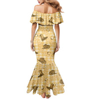 Yellow Palaka Hawaii Cowboy Mermaid Dress Puakenikeni Lei Paniolo Papale Seamless Vibes LT14 - Polynesian Pride