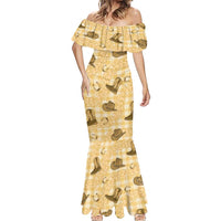 Yellow Palaka Hawaii Cowboy Mermaid Dress Puakenikeni Lei Paniolo Papale Seamless Vibes LT14 - Polynesian Pride