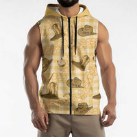 Yellow Palaka Hawaii Cowboy Sleeveless Zip Hoodie Puakenikeni Lei Paniolo Papale Seamless Vibes LT14 - Polynesian Pride