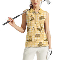 Yellow Palaka Hawaii Cowboy Women Sleeveless Polo Shirt Puakenikeni Lei Paniolo Papale Seamless Vibes LT14 - Polynesian Pride