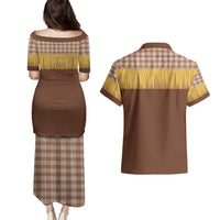 Aloha Hawaii Cowboy Custome Couples Matching Puletasi and Hawaiian Shirt Puakenikeni Lei Palaka Tassel Style LT14 - Polynesian Pride