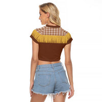 Aloha Hawaii Cowboy Custome Raglan Cropped T Shirt Puakenikeni Lei Palaka Tassel Style - Polynesian Pride