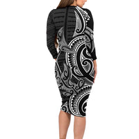 New Zealand Hammerhead Shark Family Matching Long Sleeve Bodycon Dress and Hawaiian Shirt Maori Haehae Mangopare Black LT14 - Polynesian Pride