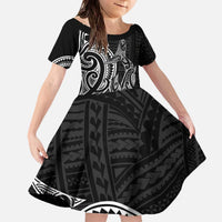 New Zealand Hammerhead Shark Family Matching Off The Shoulder Long Sleeve Dress and Hawaiian Shirt Maori Haehae Mangopare Black LT14 Daughter's Dress Black - Polynesian Pride