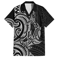 New Zealand Hammerhead Shark Family Matching Off The Shoulder Long Sleeve Dress and Hawaiian Shirt Maori Haehae Mangopare Black LT14 Dad's Shirt - Short Sleeve Black - Polynesian Pride