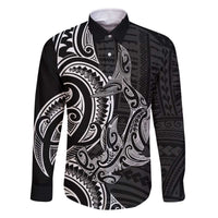 New Zealand Hammerhead Shark Family Matching Off The Shoulder Long Sleeve Dress and Hawaiian Shirt Maori Haehae Mangopare Black LT14 Dad's Shirt - Long Sleeve Black - Polynesian Pride