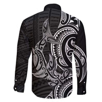 New Zealand Hammerhead Shark Family Matching Off The Shoulder Long Sleeve Dress and Hawaiian Shirt Maori Haehae Mangopare Black LT14 - Polynesian Pride