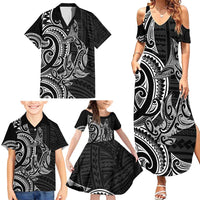 New Zealand Hammerhead Shark Family Matching Summer Maxi Dress and Hawaiian Shirt Maori Haehae Mangopare Black LT14 - Polynesian Pride