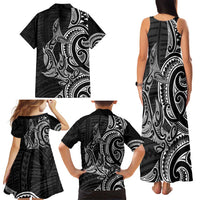 New Zealand Hammerhead Shark Family Matching Tank Maxi Dress and Hawaiian Shirt Maori Haehae Mangopare Black LT14 - Polynesian Pride