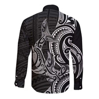New Zealand Hammerhead Shark Long Sleeve Button Shirt Maori Haehae Mangopare Black - Polynesian Pride