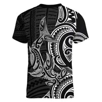 New Zealand Hammerhead Shark Women V-Neck T-Shirt Maori Haehae Mangopare Black LT14 - Polynesian Pride