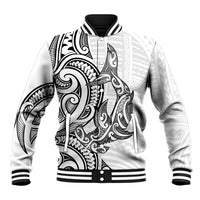New Zealand Hammerhead Shark Baseball Jacket Maori Haehae Mangopare White - Polynesian Pride