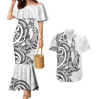 New Zealand Hammerhead Shark Couples Matching Mermaid Dress and Hawaiian Shirt Maori Haehae Mangopare White LT14 White - Polynesian Pride