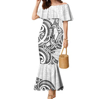 New Zealand Hammerhead Shark Family Matching Mermaid Dress and Hawaiian Shirt Maori Haehae Mangopare White LT14 Mom's Dress White - Polynesian Pride