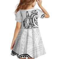 New Zealand Hammerhead Shark Family Matching Off The Shoulder Long Sleeve Dress and Hawaiian Shirt Maori Haehae Mangopare White LT14 - Polynesian Pride