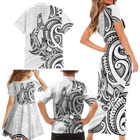 New Zealand Hammerhead Shark Family Matching Short Sleeve Bodycon Dress and Hawaiian Shirt Maori Haehae Mangopare White LT14 - Polynesian Pride