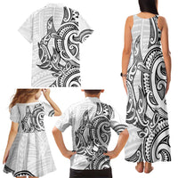 New Zealand Hammerhead Shark Family Matching Tank Maxi Dress and Hawaiian Shirt Maori Haehae Mangopare White LT14 - Polynesian Pride
