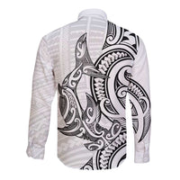 New Zealand Hammerhead Shark Long Sleeve Button Shirt Maori Haehae Mangopare White - Polynesian Pride