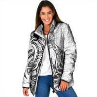 New Zealand Hammerhead Shark Padded Jacket Maori Haehae Mangopare White - Polynesian Pride