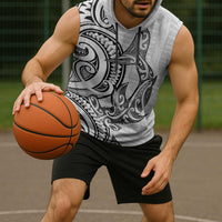 New Zealand Hammerhead Shark Sleeveless Hoodie Maori Haehae Mangopare White - Polynesian Pride